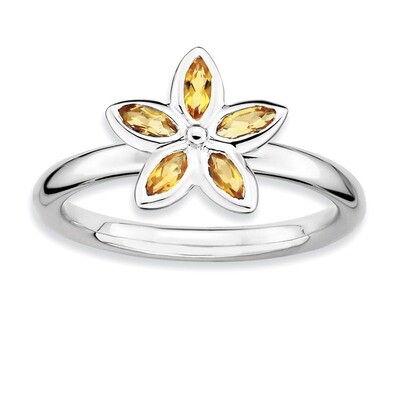Citrine Flower Ring - Sterling Silver QSK489, MPN: QSK489, 886774006932