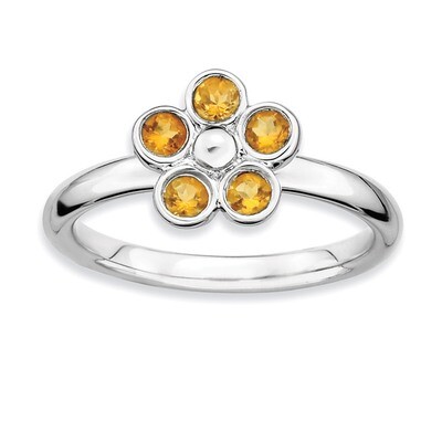 Citrine Flower Ring - Sterling Silver QSK484, MPN: QSK484, 886774006673