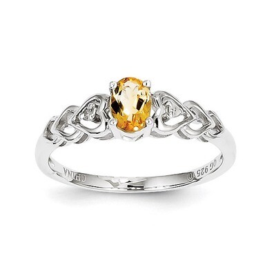 Citrine &amp; Diamond November Ring Sterling Silver QBR23NOV, MPN: QBR23NOV, 883957432144