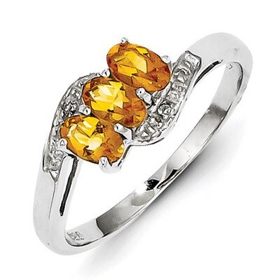 Citrine &amp; Diamond Ring Sterling Silver Rhodium QDX731, MPN: QDX731, 883957519418