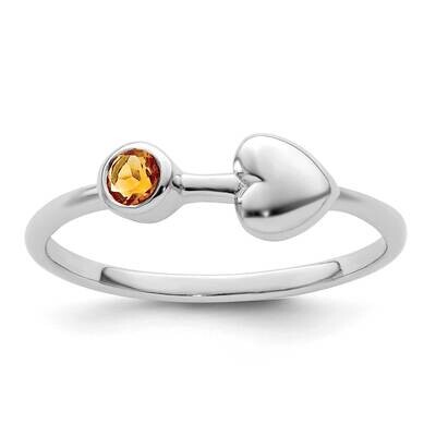 Heart Citrine Ring Sterling Silver Rhodium-Plated Polished QBR35NOV, MPN: QBR35NOV,