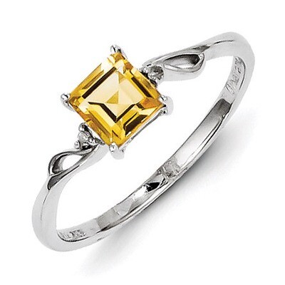 Citrine Square Ring Sterling Silver Rhodium-plated Diamond QR4509CI, MPN: QR4509CI, 883957365459