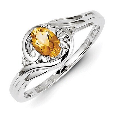 Citrine Ring Sterling Silver Rhodium-plated Diamond QR4504CI, MPN: QR4504CI, 883957498041
