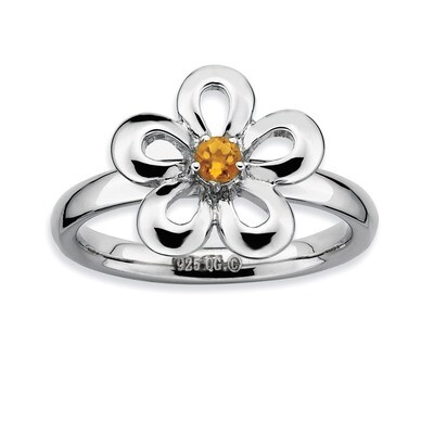 Citrine Flower Ring - Sterling Silver Polished QSK117, MPN: QSK117, 886774209944