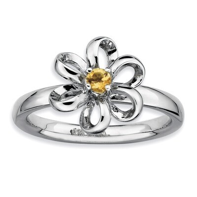 Citrine Flower Ring - Sterling Silver Polished QSK112, MPN: QSK112, 886774209715