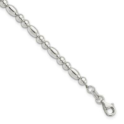 Round and Oval Beaded Bracelet Sterling Silver QG5886-7.5, MPN: QG5886-7.5, 196904163214