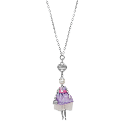 Swar Sim.Pearl Strass Crystal Pink Purple Doll Neck Le Amiche Silver-tone by Jere, MPN: JDN101-30,