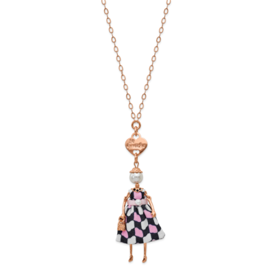 Le Amiche Rose-tone Swar Sim.Pearl Pink Checkered Doll Necklace Le Amiche Rose-tone by Jere, MPN: J…