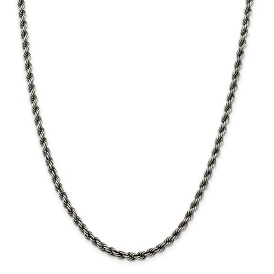 20 Inch Rhodium 4mm Rope Chain Sterling Silver QFC202-20, MPN: QFC202-20, 886774416076