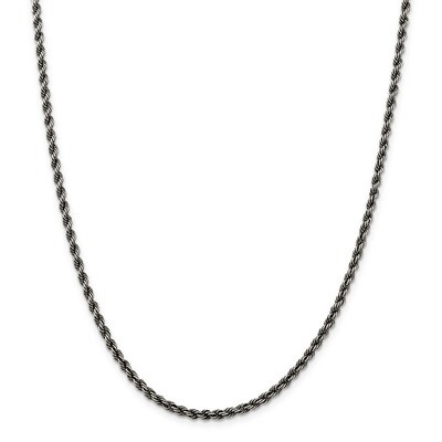 20 Inch Rhodium 3mm Rope Chain Sterling Silver QFC201-20, MPN: QFC201-20, 886774416014