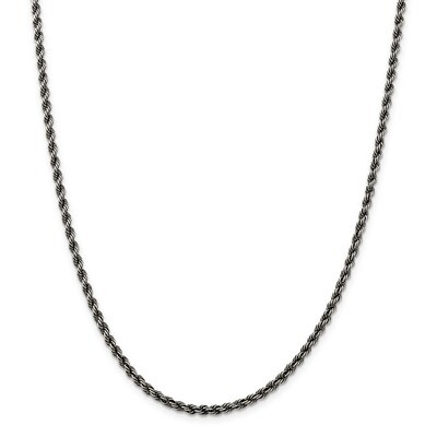 18 Inch Rhodium 3mm Rope Chain Sterling Silver QFC201-18, MPN: QFC201-18, 886774416007