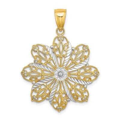 Flower Charm 14k Gold Rhodium Diamond-cut K9256, MPN: K9256, 637218088508