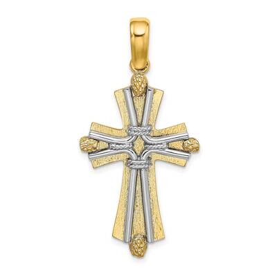 Wire Cross Charm 14k Gold Rhodium Diamond-cut K9726, MPN: K9726,