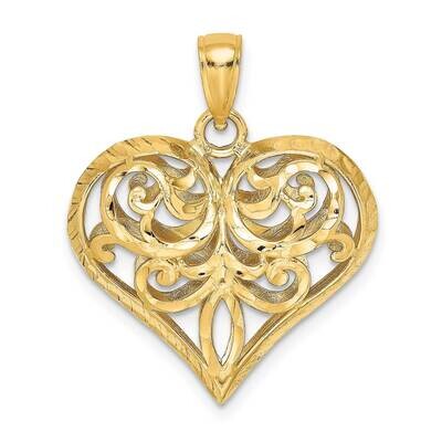 Heart Charm 14k Gold 3-D Diamond-cut K7115, MPN: K7115, 637218037490