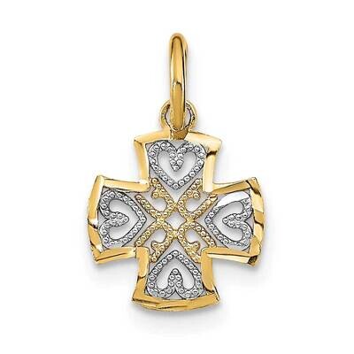 Hearts In Cross Charm 14k Gold Rhodium Diamond-cut K9529, MPN: K9529, 637218152513
