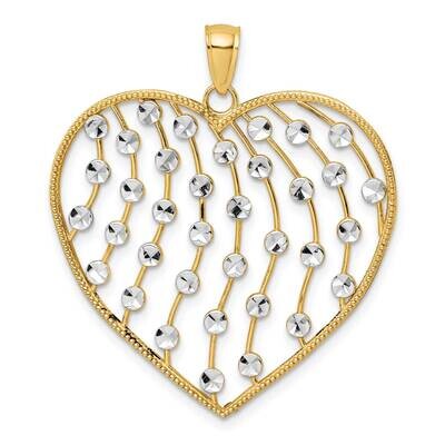 Beaded Heart Charm 14k Gold Rhodium Diamond-cut K9463, MPN: K9463, 637218138197