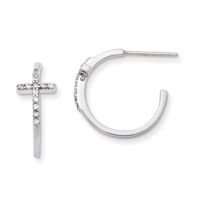 Sideways Cross Hoop Earrings Sterling Silver with Diamonds QE11083, MPN: QE11083, 191101641961