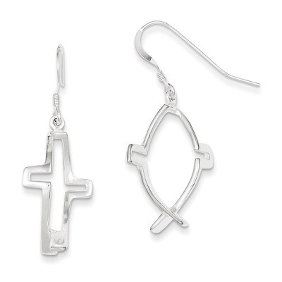 Cross Ichthus Dangle Earrings Sterling Silver QE4791, MPN: QE4791, 883957933634