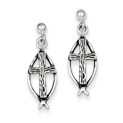 Ichthus (fish) Cross Earrings Sterling Silver QE4282, MPN: QE4282, 883957244341
