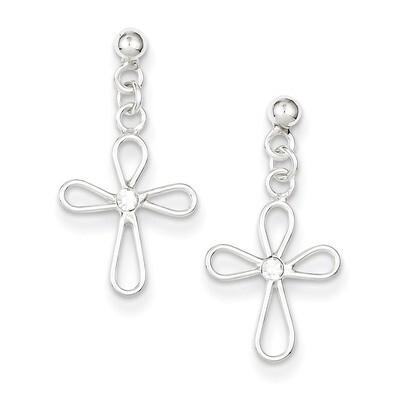 Cross Earrings Sterling Silver Diamond QE1628, MPN: QE1628, 883957922287