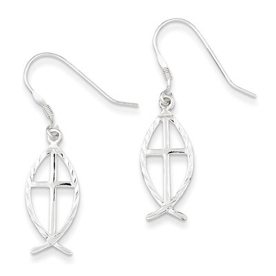 Cross Fish Earrings Diamond-cut Sterling Silver QE4789, MPN: QE4789, 886774760810