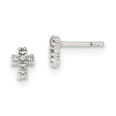 CZ Diamond Cross Post Earrings Sterling Silver Polished QE12948, MPN: QE12948, 191101231971
