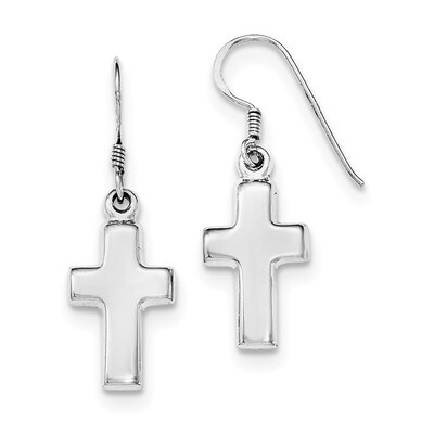 Cross Dangle Shepherd Hook Earrings Sterling Silver Rhodium-plated Polished QE12940, MPN: QE12940, …