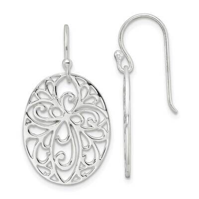 Cross Design Oval Dangle Earrings Sterling Silver Polished QE16105, MPN: QE16105, 196904169476