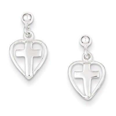 Cross in Heart Earrings Sterling Silver QE4260, MPN: QE4260, 883957929323