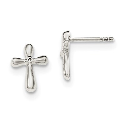 Diamond Cross Post Earrings Sterling Silver Polished QE12933, MPN: QE12933, 886774760971