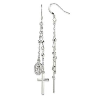 Miraculous Medal Cross Hook Earrings Sterling Silver Polished QE13492, MPN: QE13492, 886774103150