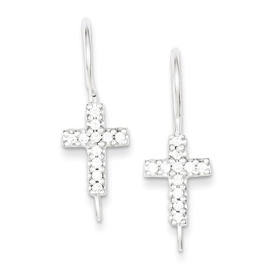 Cross Shepherd Hook Earrings Sterling Silver Diamond QE8817, MPN: QE8817, 883957572468