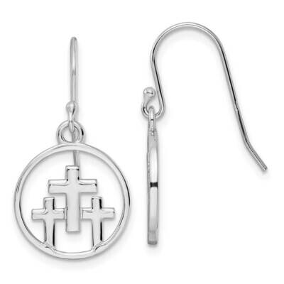 3 Crosses In Circle Dangle Earrings Sterling Silver Rhodium-Plated QE16590, MPN: QE16590, 196904165…