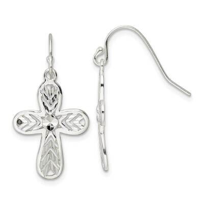 Diamond-Cut Rounded Cross Shepherd Hook Earrings Sterling Silver QE16581, MPN: QE16581, 196904165942