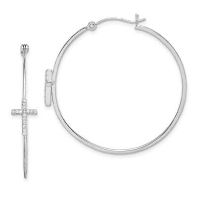 Cross Hoop Earrings Sterling Silver Rhodium-plated CZ Diamond QE14907, MPN: QE14907, 886774038643