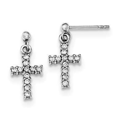 CZ Diamond Cross Post Dangle Earrings Sterling Silver Rhodium-plated QE12942, MPN: QE12942, 1911012…