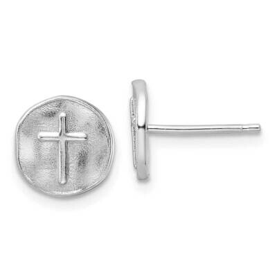 Cross In Satin Circle Post Earrings Sterling Silver Rhodium-Plated QE15640, MPN: QE15640, 196904153…
