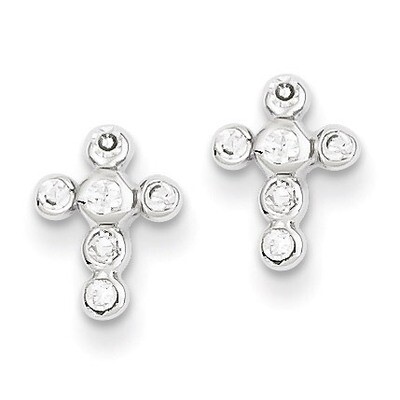 Cross Earrings Sterling Silver Synthetic Diamond QE3082, MPN: QE3082, 883957925141