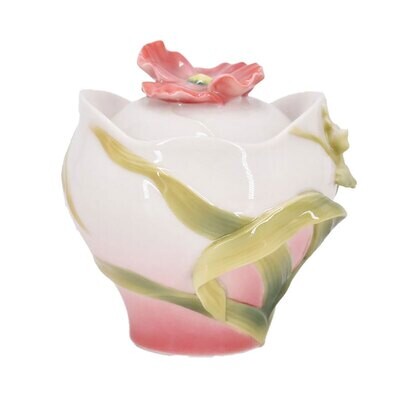 Franz Porcelain Porcelain Fringed Iris and Red Poppy Sugar Jar FZ01173, MPN: FZ01173,