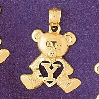 Dazzlers Jewelry Initial Y Teddy Bear Pendant Necklace Charm Bracelet in Yellow, White or Rose Gold…
