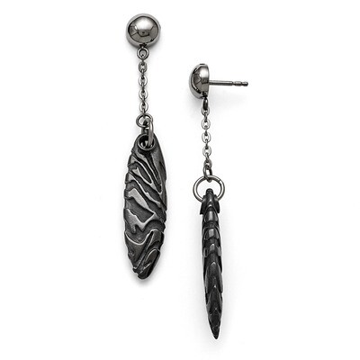 Black Ti Polished Etched Post Dangle Earrings Titanium TBE105