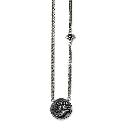 Black Ti Polished Etched Floral Necklace Titanium TBN174-18.25