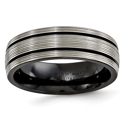 Edward Mirell Black Titanium Grooves and Textured Lines 7mm Band EMR117 by Edward Mirell, MPN: EMR1…