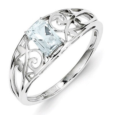 Aquamarine Ring Sterling Silver Rhodium-plated QR4503AQ, MPN: QR4503AQ, 886774312125