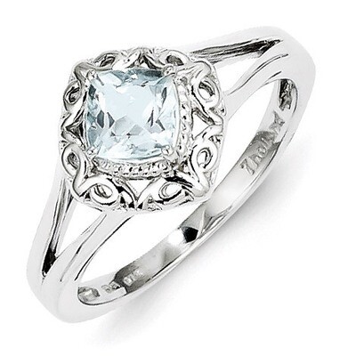 Aquamarine Square Ring Sterling Silver QR4530AQ, MPN: QR4530AQ, 883957438733