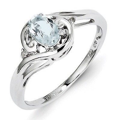 Aquamarine Ring Sterling Silver Rhodium-plated Diamond QR4504AQ, MPN: QR4504AQ, 883957365305