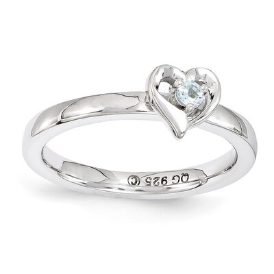 Aquamarine Heart Ring - Sterling Silver QSK1524, MPN: QSK1524, 886774206769