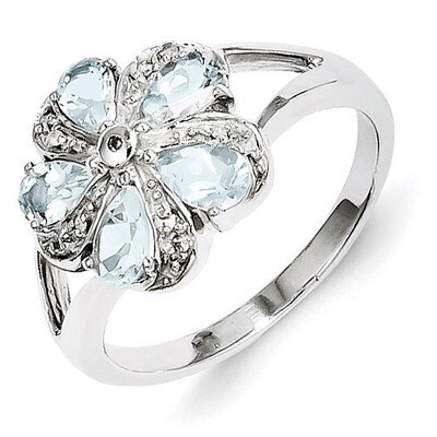 Aquamarine Diamond Ring Sterling Silver Rhodium QDX892, MPN: QDX892, 886774312064
