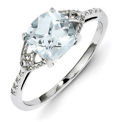 Aquamarine Ring Sterling Silver Rhodium-plated Diamond QR4502AQ, MPN: QR4502AQ, 886774312088