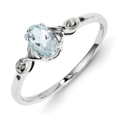 Aquamarine Oval Ring Sterling Silver Rhodium-plated Diamond QR4505AQ, MPN: QR4505AQ, 886774312163